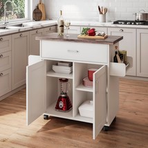 Deluxe Mobile Kitchen Island Cart With Water Resistant Top And Storage Cabinets - $145.94