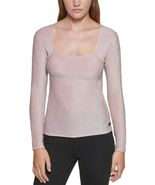 MSRP $70 Calvin Klein Jeans Square-Neck Shimmer Top Pink Size Medium - $653.78 MXN