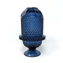 Viking Glass Blue Charcoal Fairy Light Diamond Point Votive Candle Vintage - £192.39 GBP