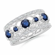 ANGARA Art Deco Graduated Sapphire and Diamond Ring in 14K Gold (AA Size-3.8) - £1,249.62 GBP