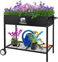 Raised Planter Box with Wheels Mobile Raised Garden Bed on Wheels Elevated Garde - £72.24 GBP