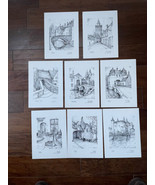 Maurits Dousselaere Brugge Belgium Architecture Pencil Sketch Set/8 Art ... - £316.54 GBP