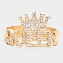 Gold QUEEN Word Pendant Statement Bracelet Jewelry Rhinestone Crystal Crown - £33.23 GBP