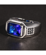 Vintage 925 Solid Sterling Silver Men’s Blue Zircon Galaxy Ring - £86.90 GBP