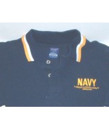 USN US Navy &quot;Go Navy&quot; blue &amp; yellow polo shirt size large; 100% cotton - $283.44 MXN