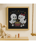 Cute Halloween Ghost Couple Cross Stitch Pattern – Baby Ghosts Eating No... - $91.17 MXN
