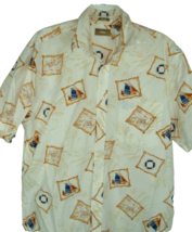 Nautical Sail Boat Shirt Natural Issue Hawaiian Map Button Front SZ L Vtg Y2K - £13.29 GBP