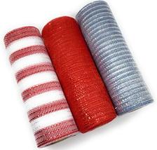Candy Cane Christmas 10 inch, 10 Yard Deluxe Decorative Metallic Deco Mesh Rolls - £21.82 GBP