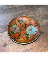 Vintage Enesco Brass Enamel Trinket Dish Bowl 4&quot; Made in India Floral - $17.47 CAD