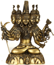 17" Panchamukha Gangadhara Shiva Brass Statue | Handmade | Made in India | Shiva - $699.00