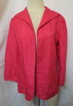 Chico&#39;s Pink Orange Silk Embroidered Open Front Blazer Cardigan Jacket Size 1 - £23.89 GBP