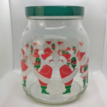 Christmas Santa Glass Jar Red Plastic Lid Candy Cookies Decor Vintage 90... - $14.84