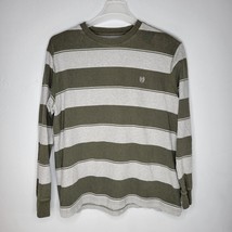 Chaps Shirt Mens Large Long Sleeve Green and Grey Wide Stripes - £11.93 GBP