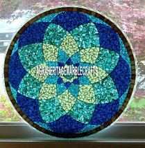 Black Marble Round Coffee Table, Multi Mosaic Inlay Art, Handmade Furnit... - $9,365.92+