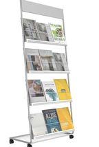 Floor-Standing Magazine Rack 4-Layer with Wheels, Brochure Display Stand... - $74.25