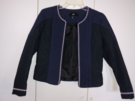 H&amp;M Ladies NAVY/BLACK Short Open JACKET-6-COTTON SHELL/POLY LINING-NWOT-NICE - £10.29 GBP