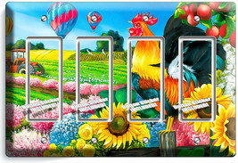 Coutry Farm French Rooster Sunflowers 4 Gfi Light Switch Plate Kitchen Art Decor - £16.08 GBP