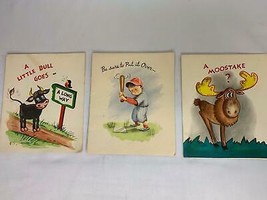 Set of 3 Vintage Birthday Cards Betsy Ross Line Animals Not Signed - $14.00