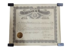 Antique Texas Certificate of Marriage 1917 - £35.92 GBP