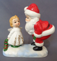 Vintage Santa &amp; Girl Angel Figurine Lefton Japan 7801 Christmas List Ceramic - £98.06 GBP
