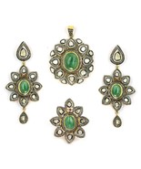Emerald Designer Natural Diamond Necklace Set , Emerald Handmade , Antiq... - £513.55 GBP