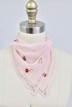 VTG 1940s  Hanky Handkerchief Shamrocks Ladybugs Sheer Pink Silk Chiffon... - $23.76