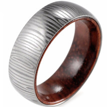 (New With Tag) Titanium Damascus Wood Dome Ring - Silver Color - Price for one r - £47.95 GBP