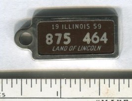 Vintage 1959 Illinois license plate keyring tag Metal Rim from Disabled ... - $7.99