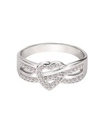 Iced Infinity Sterling Silver Heart Knot Cubic Zirconia Size 5 Ring - £13.29 GBP