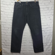 Lucky Brand 121 Heritage Slim Jeans Button Fly Mens 38x32 Black Distress... - $24.74