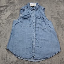 Who What Wear Shirt Womens M Blue Sleeveless Button Up Casual Collared Blouse - $19.68