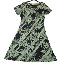 Bamboo Forest Womens Large Dress Leaves Knee Length Black Green Fit &amp; Flare - $15.96