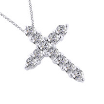 1.00 Ct Round Cut Moissanite 14K White Gold Plated Religious Cross Pendant 18&quot; - $124.66