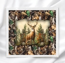 Deer in the woods 8x8&quot; Fabric Panel for Quilting Crafting Sewing D3901 - £4.63 GBP