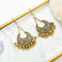 Colored Enamel &amp; 18K Gold-Plated Ball-Detail Crescent Moon Drop Earrings - £11.21 GBP