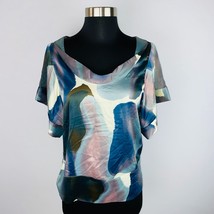 The Limited Womens XS Satiny Abstract Print Cuffed Short Sleeves Top - £12.02 GBP