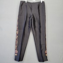 Dana Buchman Women Pants Size 14 Black Preppy Silk Embroidery Beads Straight Zip - £12.09 GBP