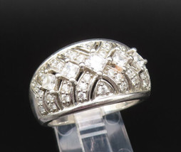 925 Sterling Silver - Vintage Multi Cubic Zirconia Cutout Ring Sz 10 - R... - £37.89 GBP