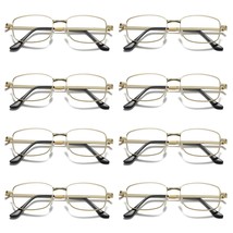 8 Pair Mens Square Metal Frame Golden Reading Glasses Classic Readers Ey... - $16.39