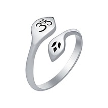 Adjustable Om &amp; Lotus Toe/Midi Ring 14K White Gold Plated - £10.62 GBP