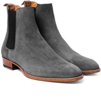 Customize Iron Gray Chelsea With Black Elastic Gusset Men&#39;s Suede Leather Boots - £101.82 GBP