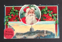 A Merry Christmas Santa Capital Building Scenic View Embossed Postcard c... - £6.23 GBP