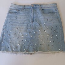 Denim Blvd Los Angeles DSK27129 Women's L Blue Mini Skirt Stretch with Ornaments image 14