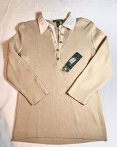 Lauren Ralph Lauren Womens Tan Ribbed Collared Long Sleeve Shirt L  NWT $89 - £22.91 GBP