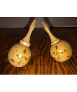 Vintage Odd Wooden Maracas Salt &amp; Pepper Shakers With Kung Fu Fighters 3... - $13.60 CAD