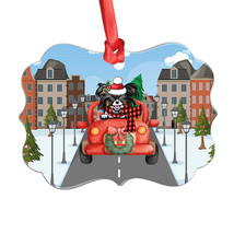 Funny Papillion Dog Driving Red Truck On City Aluminum Ornament Christmas Gift - £13.41 GBP