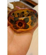 Very rare vintage bakelite reverse carved  bangle bracelet flowers  - $299.00