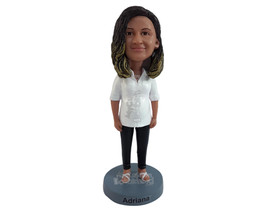 Custom Bobblehead Beautifull Casual woman wearing button-up shirt, pants and fas - £71.14 GBP