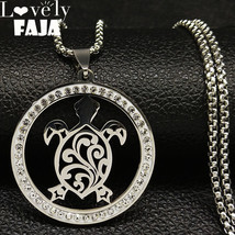 Vintage, Stainless Steel + CZ Crystals, Turtle Theme Pendant / Necklace - $20.99