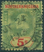 Northern Nigeria 1910 SG38 5/- green and red/yellow KEVII FU - $40.08